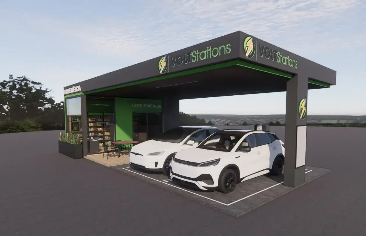 Estrutura de cobertura personalizada para estação de recarga Volt Stations